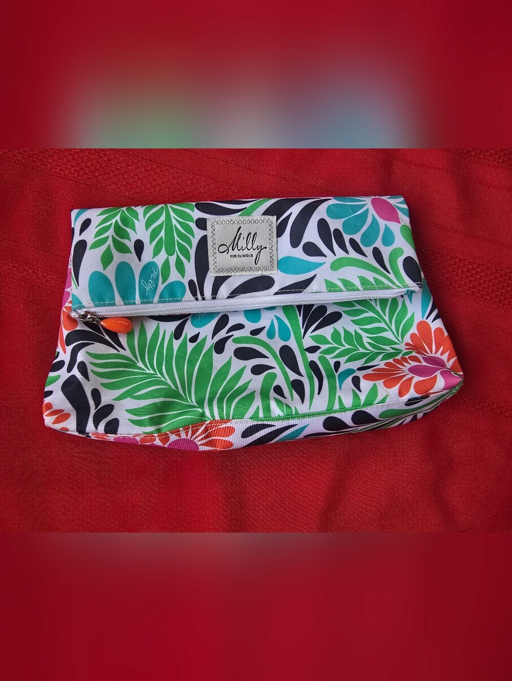 Milly for Clinique Cosmetic Travel Bag Floral Zip Pouch in Green & Turquoise